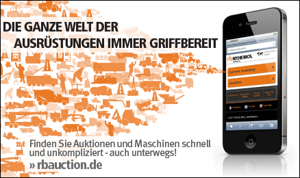 Die ganze Welt der Ausrüstungen immer griffbereit - Finden Sie Auktionen und Maschinen schnell und unkompliziert - auch unterwegs! - rbauction.de