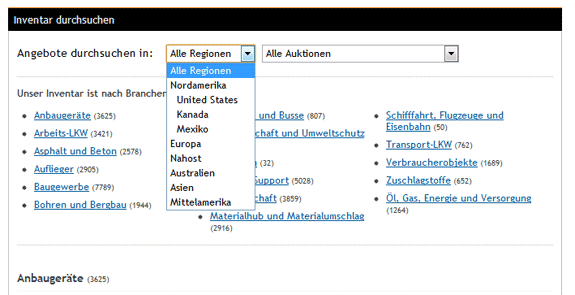 Wählen Sie eine Region oder Auktion